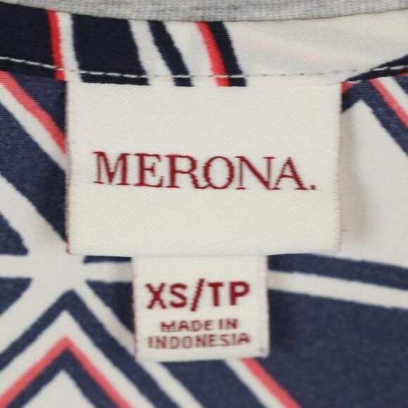 Merona Women's XS Gray Blue Geometric Scoop Neck Raglan Short Sleeve Tee - Picture 6 of 7